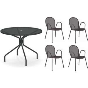 Set Emu tavolo Cambi tondo 120cm + 4 poltroncine Ronda ferro antico