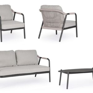 Set 4 pezzi salotto C-C Miravet Saturn - AntraciteKhaki - Bizzotto
