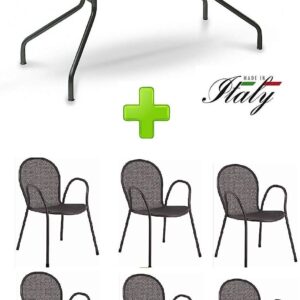 Set Emu tavolo Cambi 80x160cm + 6 poltroncine Ronda ferro antico + 6 cuscini REga - seduta e schienale - verde