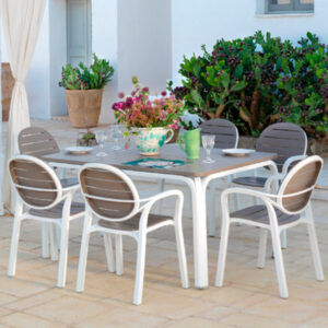 Set Nardi tavolo Alloro biancotortora + 6 poltroncine Palma biancotortora